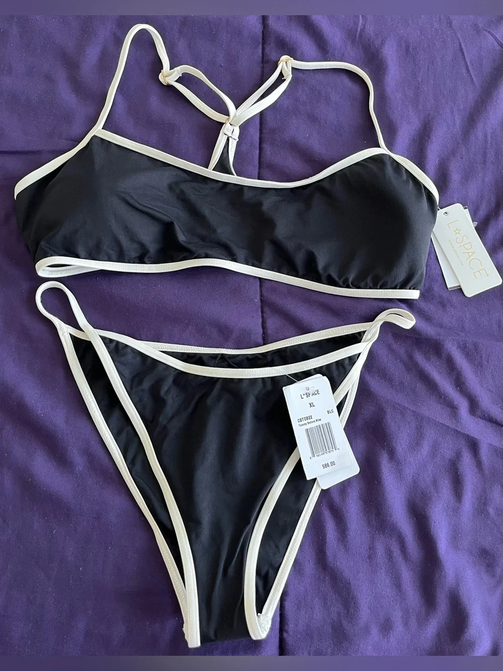 L*Space Bikini Set Pamela Top & Tommy Bottoms Black/Cream Size XL Resortwear